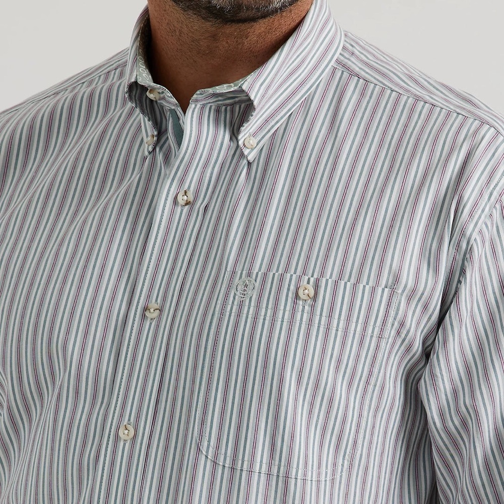 Wrangler Men's Striped Button Down Shirt - Blue and White